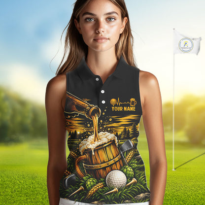 Custom Beer Pouring Golf Sleeveless Polo Shirt For Women Personalized Team Name Golf Tournament Apparel NYN4688