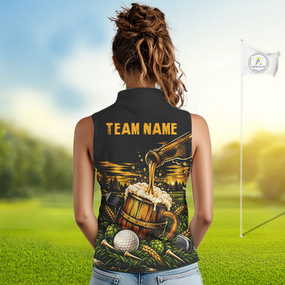 Custom Beer Pouring Golf Sleeveless Polo Shirt For Women Personalized Team Name Golf Tournament Apparel NYN4688