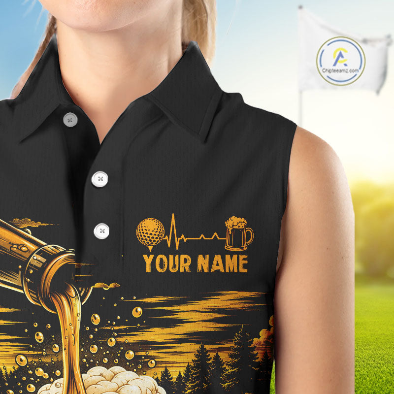 Custom Beer Pouring Golf Sleeveless Polo Shirt For Women Personalized Team Name Golf Tournament Apparel NYN4688