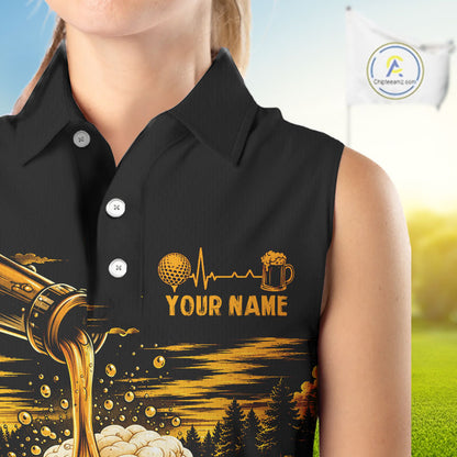 Custom Beer Pouring Golf Sleeveless Polo Shirt For Women Personalized Team Name Golf Tournament Apparel NYN4688