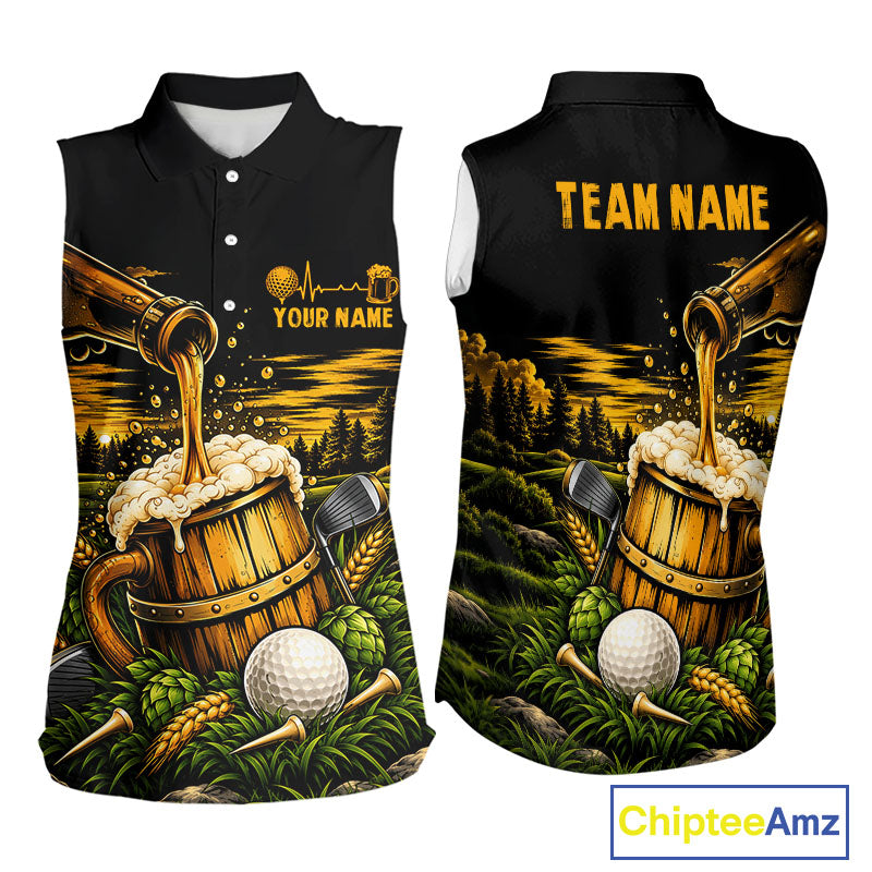 Custom Beer Pouring Golf Sleeveless Polo Shirt For Women Personalized Team Name Golf Tournament Apparel NYN4688