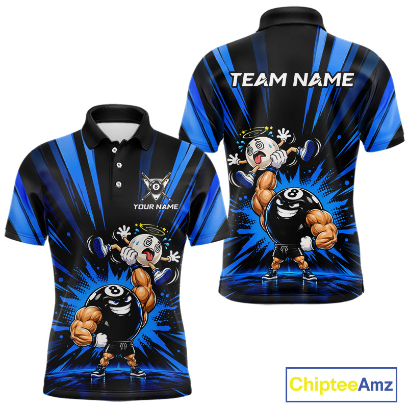 Custom Muscle Strongman 8 Ball Billiard Shirt For Men Custom Name Blue Lightning Pool Team Jersey NYN5083
