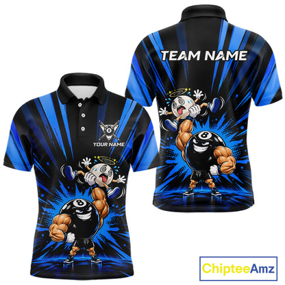 Custom Muscle Strongman 8 Ball Billiard Shirt For Men Custom Name Blue Lightning Pool Team Jersey NYN5083