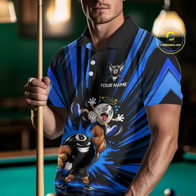 Custom Muscle Strongman 8 Ball Billiard Shirt For Men Custom Name Blue Lightning Pool Team Jersey NYN5083