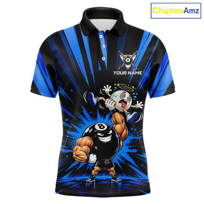 Custom Muscle Strongman 8 Ball Billiard Shirt For Men Custom Name Blue Lightning Pool Team Jersey NYN5083