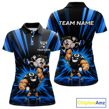 Custom Muscle Strongman 8 Ball Billiard Shirt For Women Custom Name Blue Lightning Pool Team Jersey NYN5083