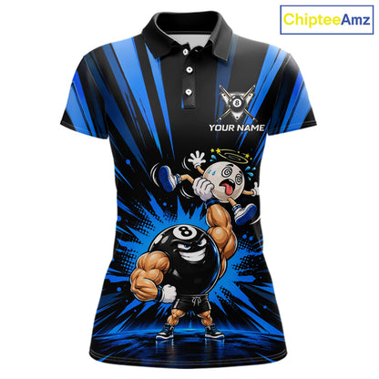 Custom Muscle Strongman 8 Ball Billiard Shirt For Women Custom Name Blue Lightning Pool Team Jersey NYN5083