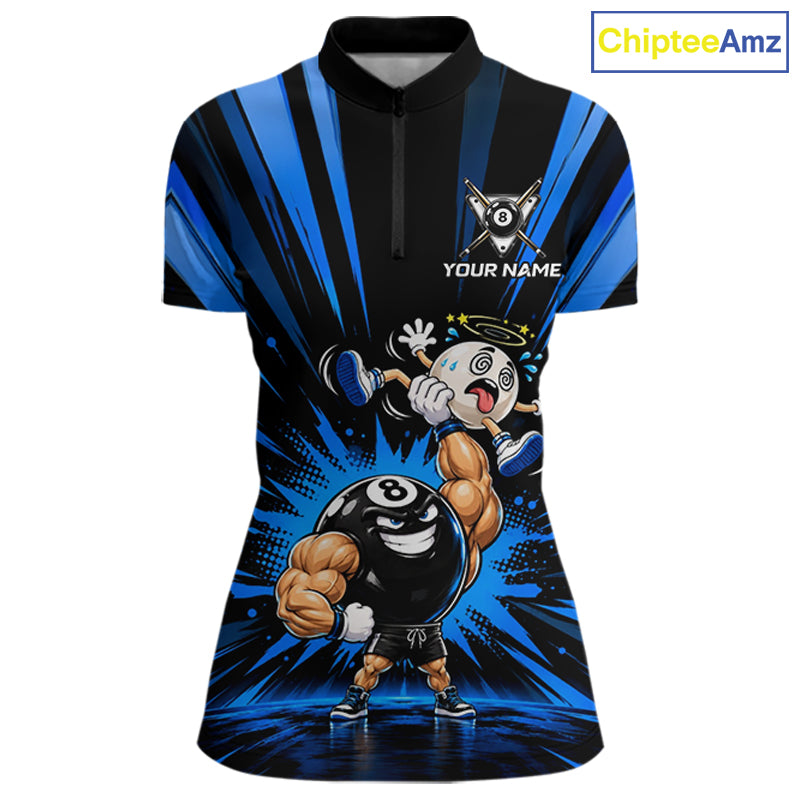 Custom Muscle Strongman 8 Ball Billiard Shirt For Women Custom Name Blue Lightning Pool Team Jersey NYN5083