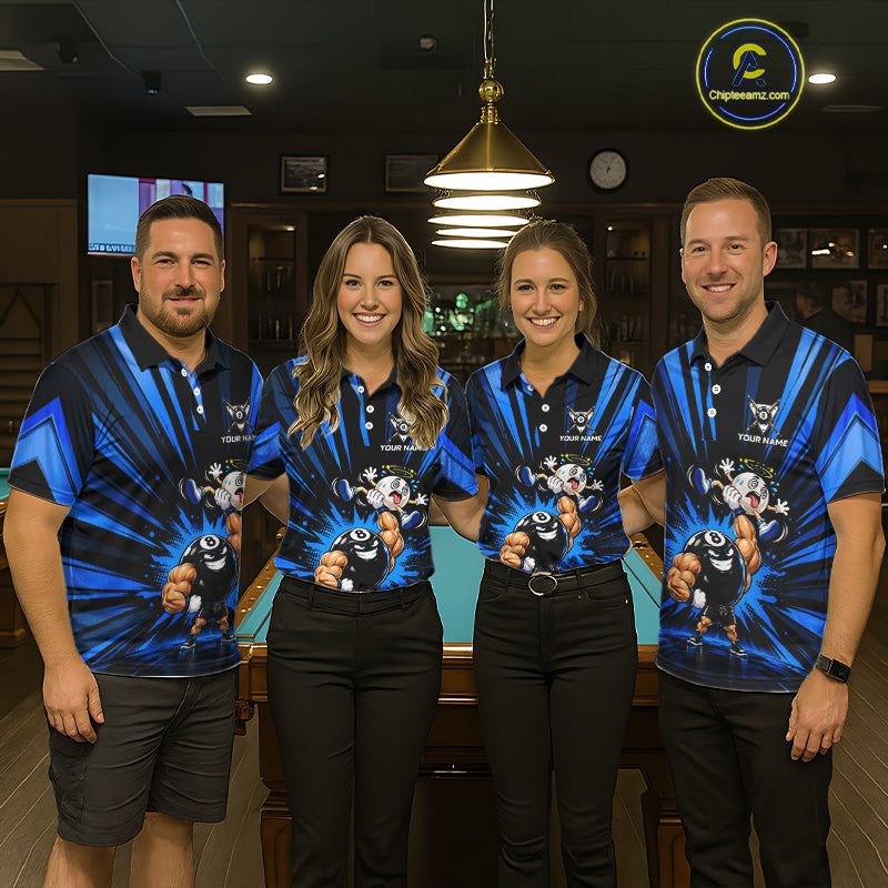 Custom Muscle Strongman 8 Ball Billiard Shirt For Women Custom Name Blue Lightning Pool Team Jersey NYN5083