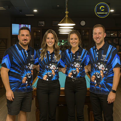 Custom Muscle Strongman 8 Ball Billiard Shirt For Women Custom Name Blue Lightning Pool Team Jersey NYN5083