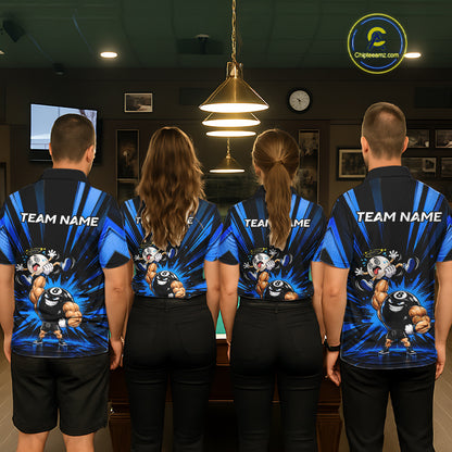 Custom Muscle Strongman 8 Ball Billiard Shirt For Women Custom Name Blue Lightning Pool Team Jersey NYN5083