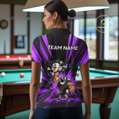 Custom Muscle Strongman 8 Ball Billiard Shirt For Women Custom Name Purple Lightning Pool Team Jersey NYN5084