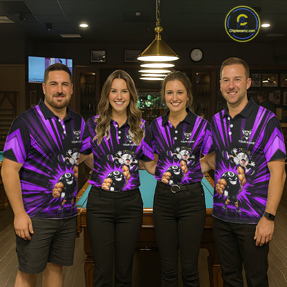 Custom Muscle Strongman 8 Ball Billiard Shirt For Women Custom Name Purple Lightning Pool Team Jersey NYN5084