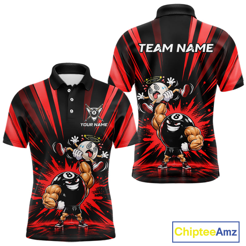 Custom Muscle Strongman 8 Ball Billiard Shirt For Men Custom Name Red Lightning Pool Team Jersey NYN5085