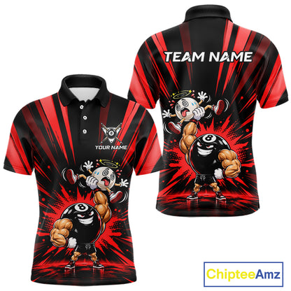 Custom Muscle Strongman 8 Ball Billiard Shirt For Men Custom Name Red Lightning Pool Team Jersey NYN5085