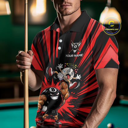 Custom Muscle Strongman 8 Ball Billiard Shirt For Men Custom Name Red Lightning Pool Team Jersey NYN5085