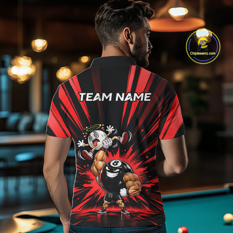 Custom Muscle Strongman 8 Ball Billiard Shirt For Men Custom Name Red Lightning Pool Team Jersey NYN5085