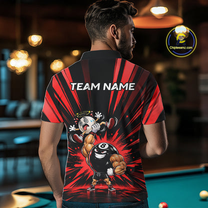 Custom Muscle Strongman 8 Ball Billiard Shirt For Men Custom Name Red Lightning Pool Team Jersey NYN5085