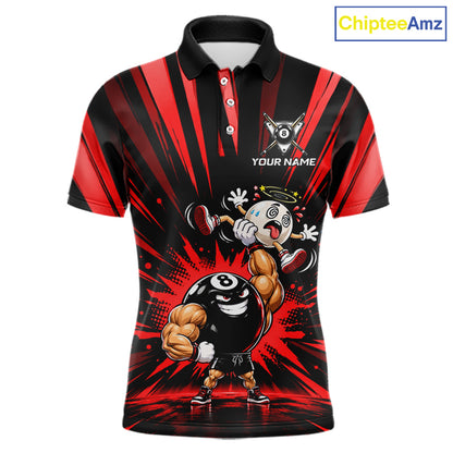 Custom Muscle Strongman 8 Ball Billiard Shirt For Men Custom Name Red Lightning Pool Team Jersey NYN5085