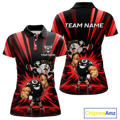 Custom Muscle Strongman 8 Ball Billiard Shirt For Women Custom Name Red Lightning Pool Team Jersey NYN5085