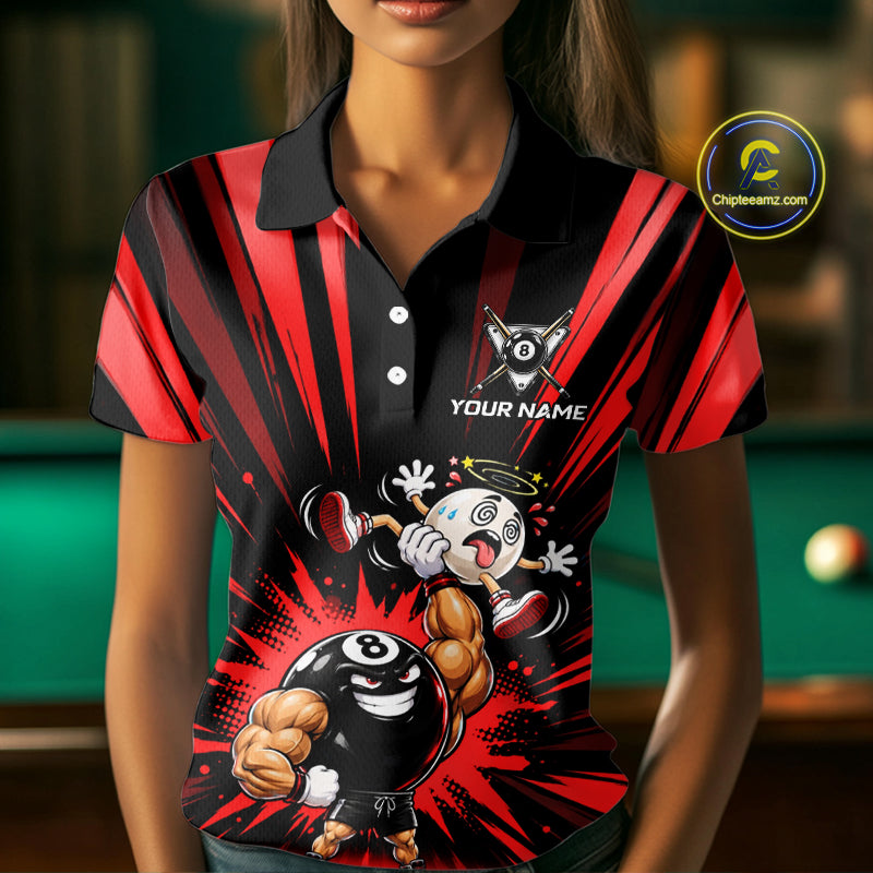 Custom Muscle Strongman 8 Ball Billiard Shirt For Women Custom Name Red Lightning Pool Team Jersey NYN5085