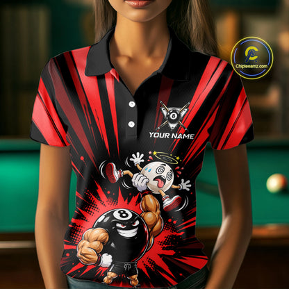 Custom Muscle Strongman 8 Ball Billiard Shirt For Women Custom Name Red Lightning Pool Team Jersey NYN5085