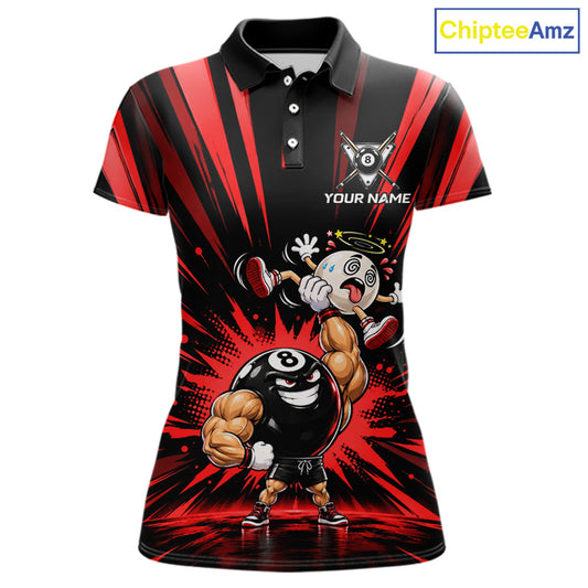 Custom Muscle Strongman 8 Ball Billiard Shirt For Women Custom Name Red Lightning Pool Team Jersey NYN5085
