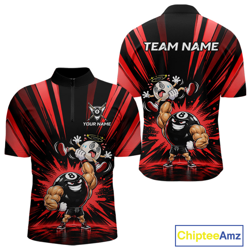 Custom Muscle Strongman 8 Ball Billiard Shirt For Men Custom Name Red Lightning Pool Team Jersey NYN5085