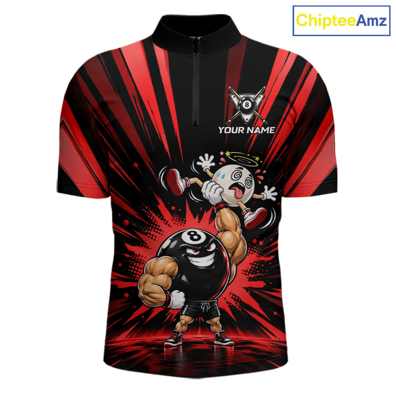 Custom Muscle Strongman 8 Ball Billiard Shirt For Men Custom Name Red Lightning Pool Team Jersey NYN5085