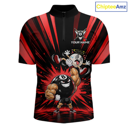 Custom Muscle Strongman 8 Ball Billiard Shirt For Men Custom Name Red Lightning Pool Team Jersey NYN5085