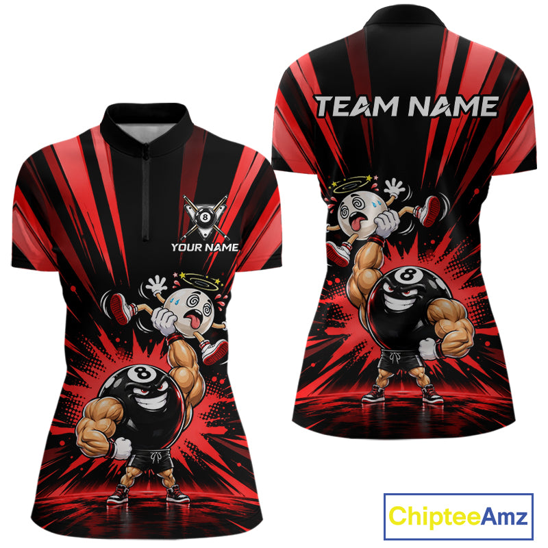 Custom Muscle Strongman 8 Ball Billiard Shirt For Women Custom Name Red Lightning Pool Team Jersey NYN5085