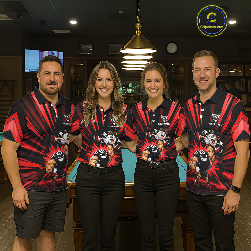 Custom Muscle Strongman 8 Ball Billiard Shirt For Women Custom Name Red Lightning Pool Team Jersey NYN5085