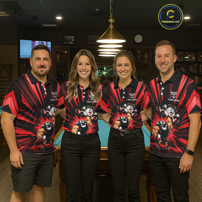 Custom Muscle Strongman 8 Ball Billiard Shirt For Women Custom Name Red Lightning Pool Team Jersey NYN5085