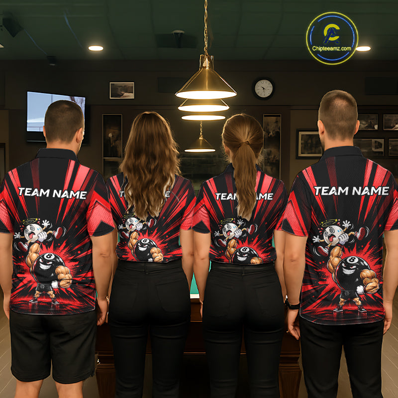 Custom Muscle Strongman 8 Ball Billiard Shirt For Women Custom Name Red Lightning Pool Team Jersey NYN5085