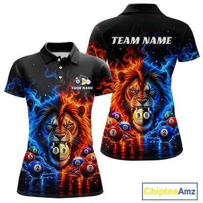 Lion Flame Billiard Shirt For Women Custom Name Pool Billiard Fire Ice Pool Team Apparel Gift NYN5092