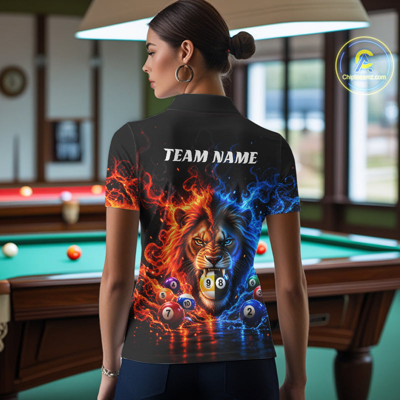 Lion Flame Billiard Shirt For Women Custom Name Pool Billiard Fire Ice Pool Team Apparel Gift NYN5092