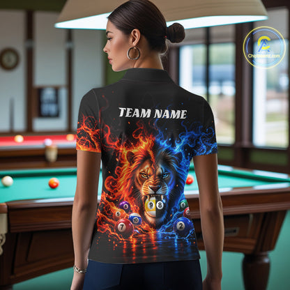 Lion Flame Billiard Shirt For Women Custom Name Pool Billiard Fire Ice Pool Team Apparel Gift NYN5092