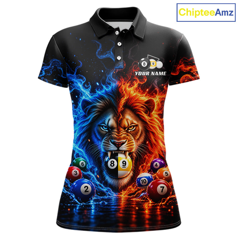Lion Flame Billiard Shirt For Women Custom Name Pool Billiard Fire Ice Pool Team Apparel Gift NYN5092