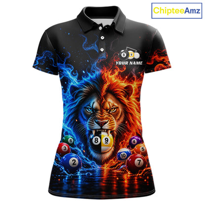 Lion Flame Billiard Shirt For Women Custom Name Pool Billiard Fire Ice Pool Team Apparel Gift NYN5092