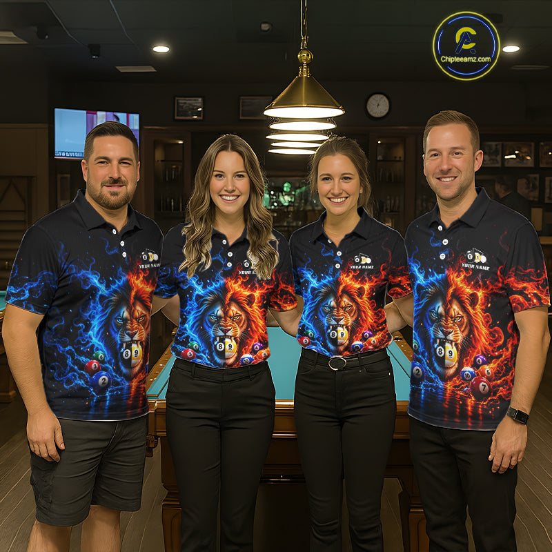 Lion Flame Billiard Shirt For Women Custom Name Pool Billiard Fire Ice Pool Team Apparel Gift NYN5092