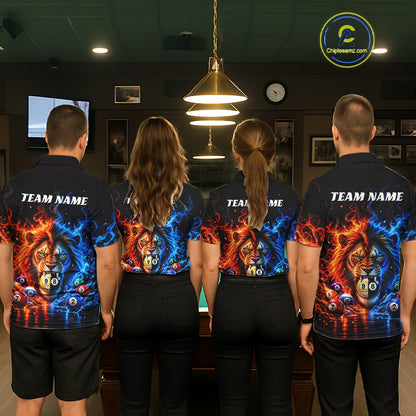 Lion Flame Billiard Shirt For Women Custom Name Pool Billiard Fire Ice Pool Team Apparel Gift NYN5092