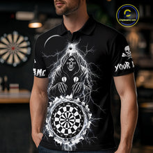Load image into Gallery viewer, Lightning Thunder White &amp; Black Grim Reaper Custom Dart Polo Shirt Men Dart League Jerseys NYN2091