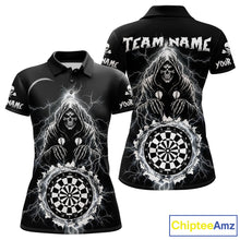 Load image into Gallery viewer, Lightning Thunder White &amp; Black Grim Reaper Custom Dart Polo Shirt Women Dart League Jerseys NYN2091