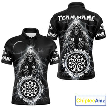 Load image into Gallery viewer, Lightning Thunder White &amp; Black Grim Reaper Custom Dart Polo Shirt Men Dart League Jerseys NYN2091