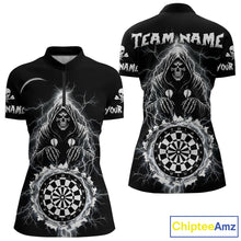 Load image into Gallery viewer, Lightning Thunder White &amp; Black Grim Reaper Custom Dart Quarter-Zip Shirt Women Dart League Jerseys NYN2091
