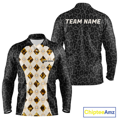 Black leopard mens golf polo yellow argyle golf outfit