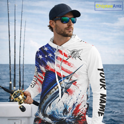 Custom Fishing Jersey Long Sleeve For Men Marlin US Flag Fishing Shirt Patriotic Fishing Gift For Men NYN4360