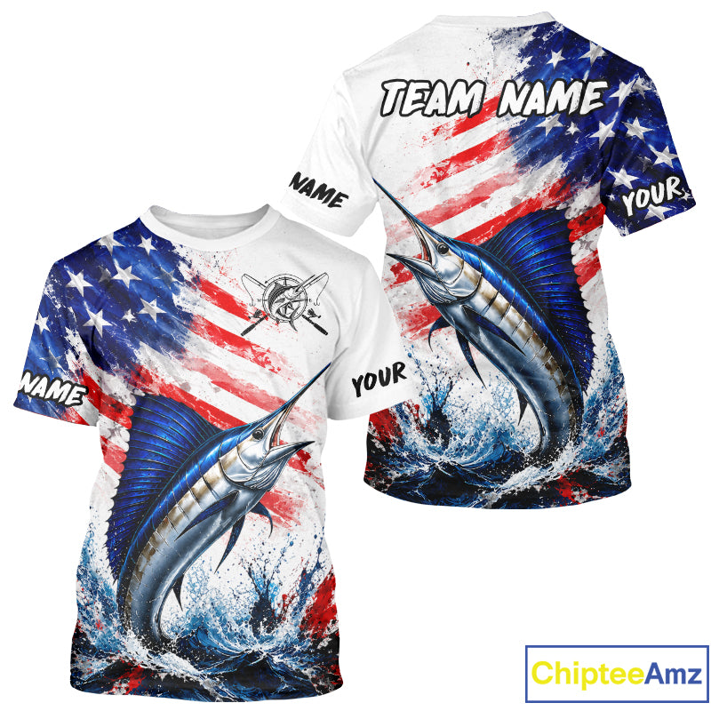 Custom Fishing Jersey Long Sleeve For Men Marlin US Flag Fishing Shirt Patriotic Fishing Gift For Men NYN4360