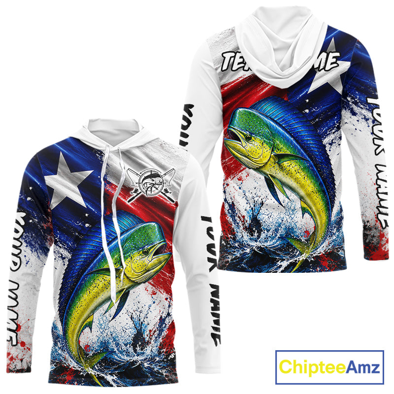 Custom Fishing Jersey Long Sleeve For Men Mahi Mahi Texas Flag Fishing Shirt Patriotic Fishing Gift For Men NYN4361