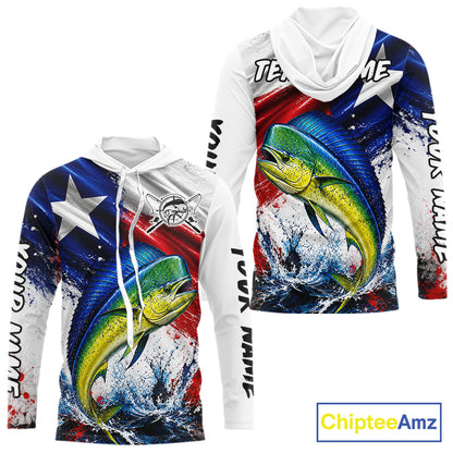 Custom Fishing Jersey Long Sleeve For Men Mahi Mahi Texas Flag Fishing Shirt Patriotic Fishing Gift For Men NYN4361